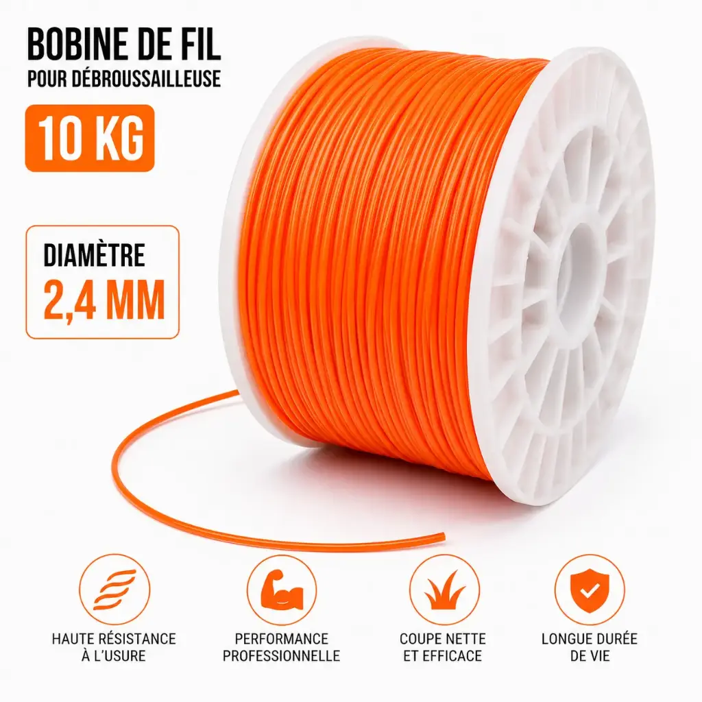 FIL DEBROUSSAILLEUSE- TAG PRO ORANGE - 2.40 mm ROND - 1940 Mètres ( Format 10 Kg )