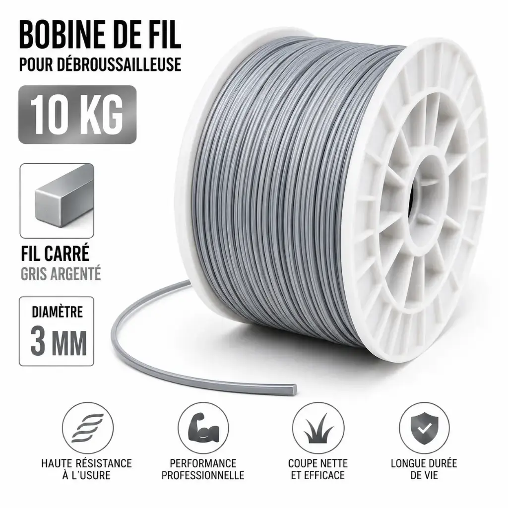 FIL DEBROUSSAILLEUSE - TAG EXPERT ARGENT - 3.00 mm CARRE - 970 Mètres ( Format 10 Kg )