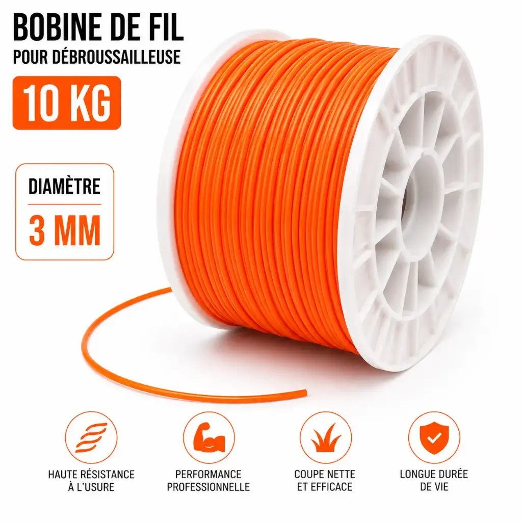 FIL DEBROUSSAILLEUSE - TAG PRO ORANGE - 3.00 mm ROND - 1240 Mètres ( Format 10 Kg )