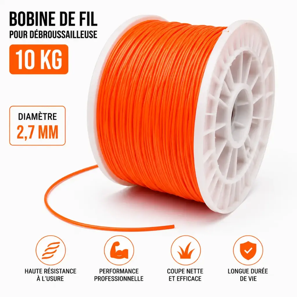 FIL DEBROUSSAILLEUSE - TAG PRO ORANGE - 2.70 mm ROND - 1530 Mètres ( Format 10 Kg ) 