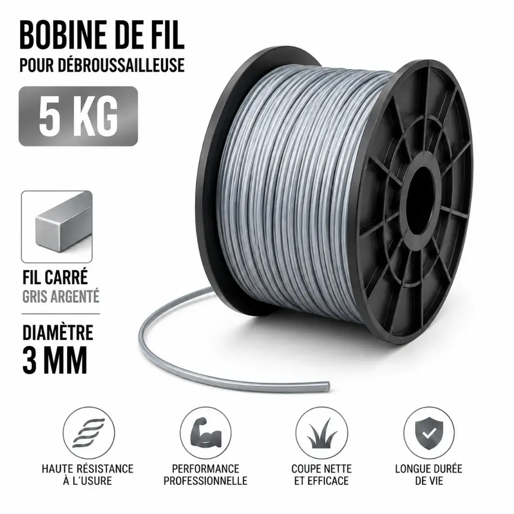 FIL DEBROUSSAILLEUSE - TAG EXPERT ARGENT - 3.00 mm CARRE - 485 Mètres ( Format 5 Kg )