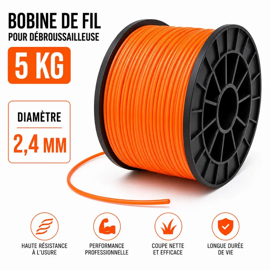 FIL DEBROUSSAILLEUSE - TAG PRO ORANGE - 2.40 mm ROND - 970 Mètres ( Format 5 Kg )