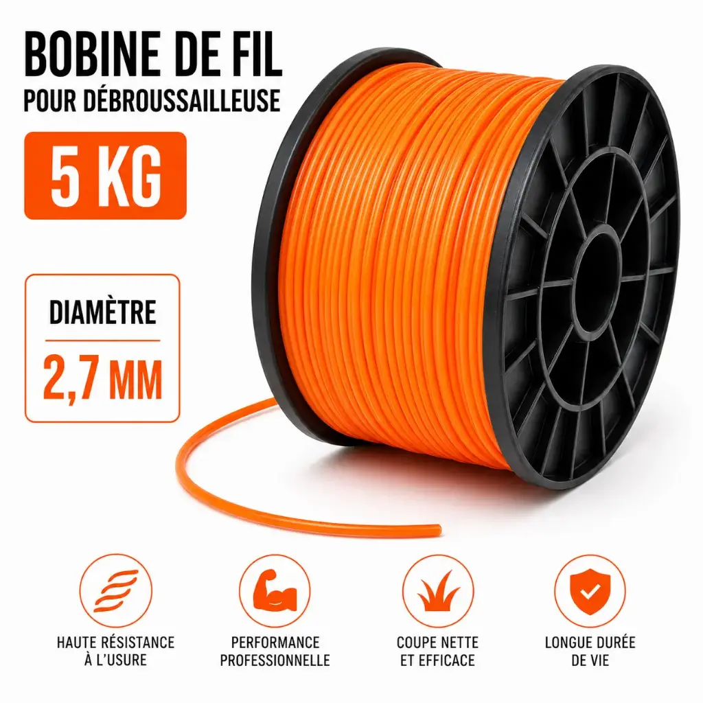 FIL DEBROUSSAILLEUSE - TAG PRO ORANGE - 2.70 mm ROND - 765 Mètres ( Format 5 Kg )