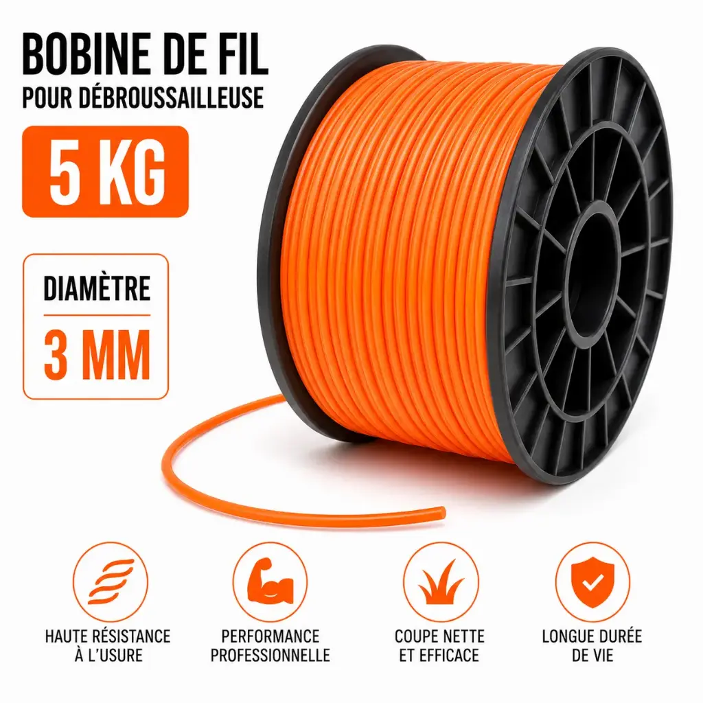 FIL DEBROUSSAILLEUSE - TAG PRO ORANGE - 3.00 mm ROND -  620 Mètres ( Format 5 Kg )