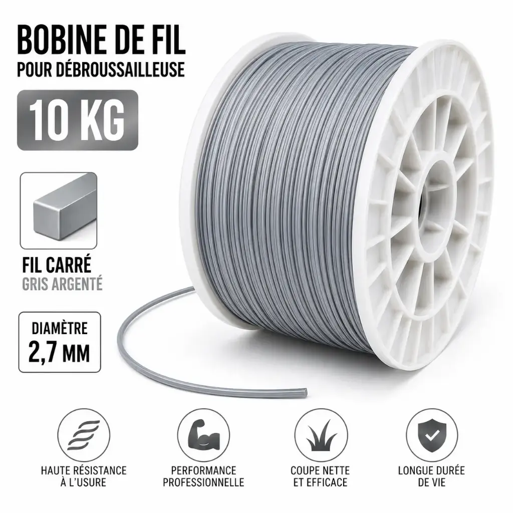 FIL DEBROUSSAILLEUSE - TAG EXPERT ARGENT - 2.70 mm CARRE - 1200 Mètres ( Format 10 Kg )
