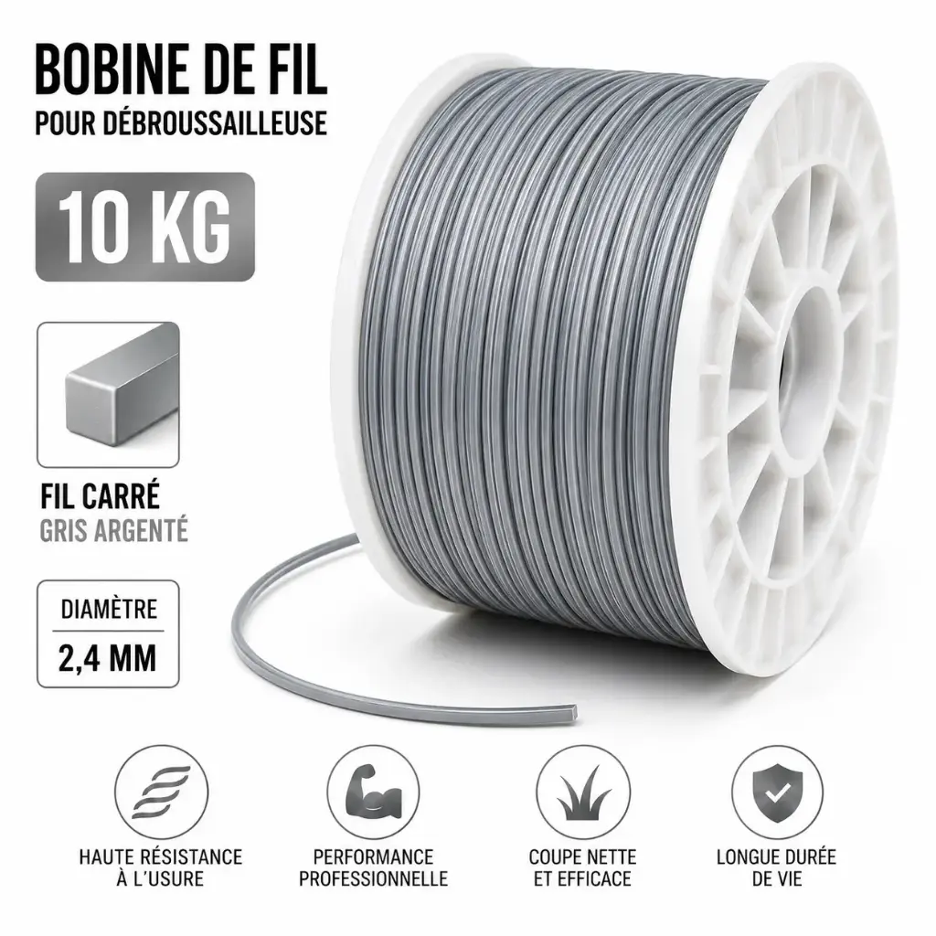 FIL DEBROUSSAILLEUSE - TAG EXPERT ARGENT - 2.40 mm CARRE - 1520 Mètres ( Format 10 Kg )