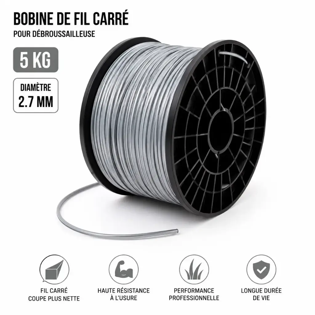 FIL DEBROUSSAILLEUSE - TAG EXPERT ARGENT - 2.70 mm CARRE - 600 Mètres ( Format 5 Kg )