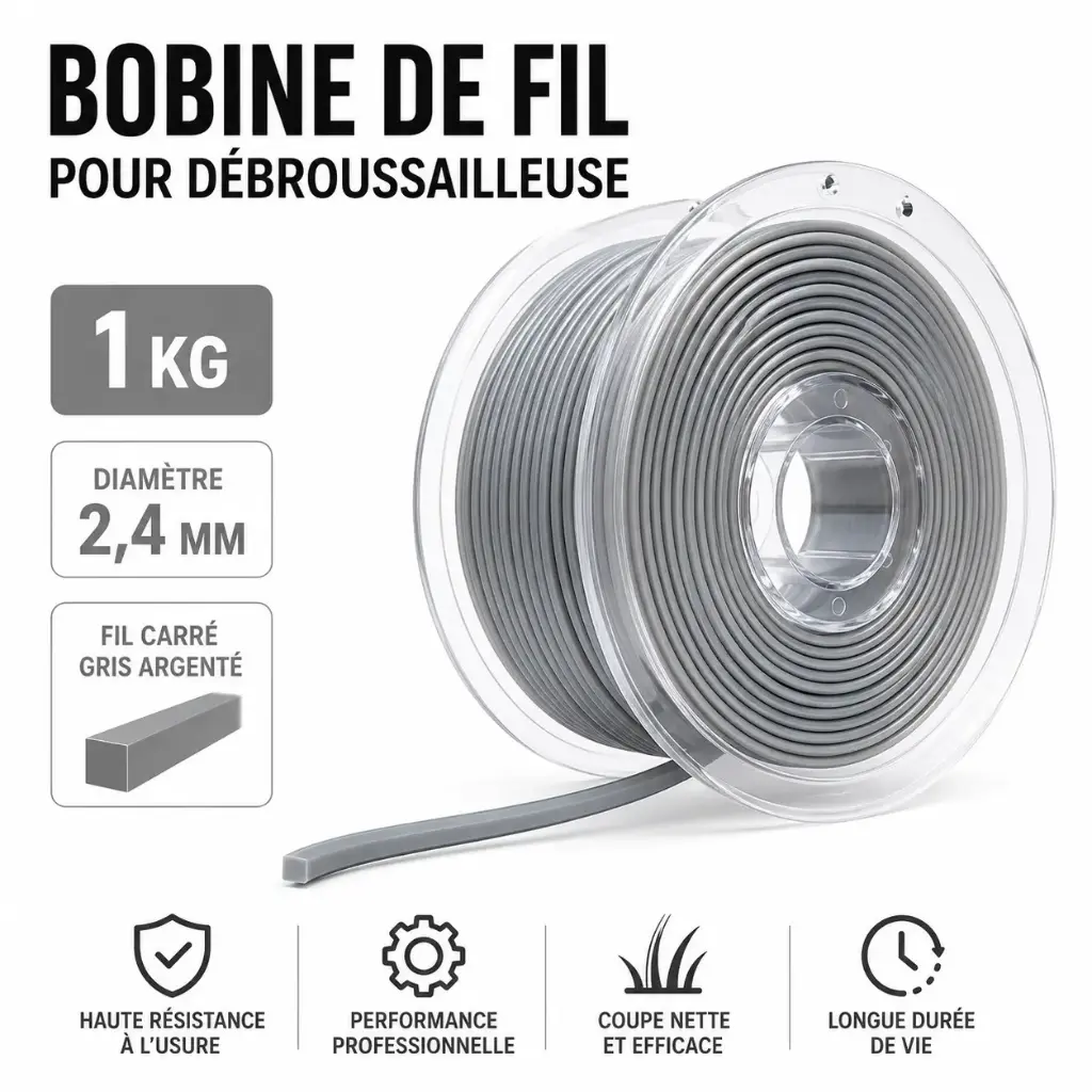 FIL DEBROUSSAILLEUSE - TAG EXPERT ARGENT - 2.40 mm CARRE - 152 Mètres ( Format 1 Kg ) 