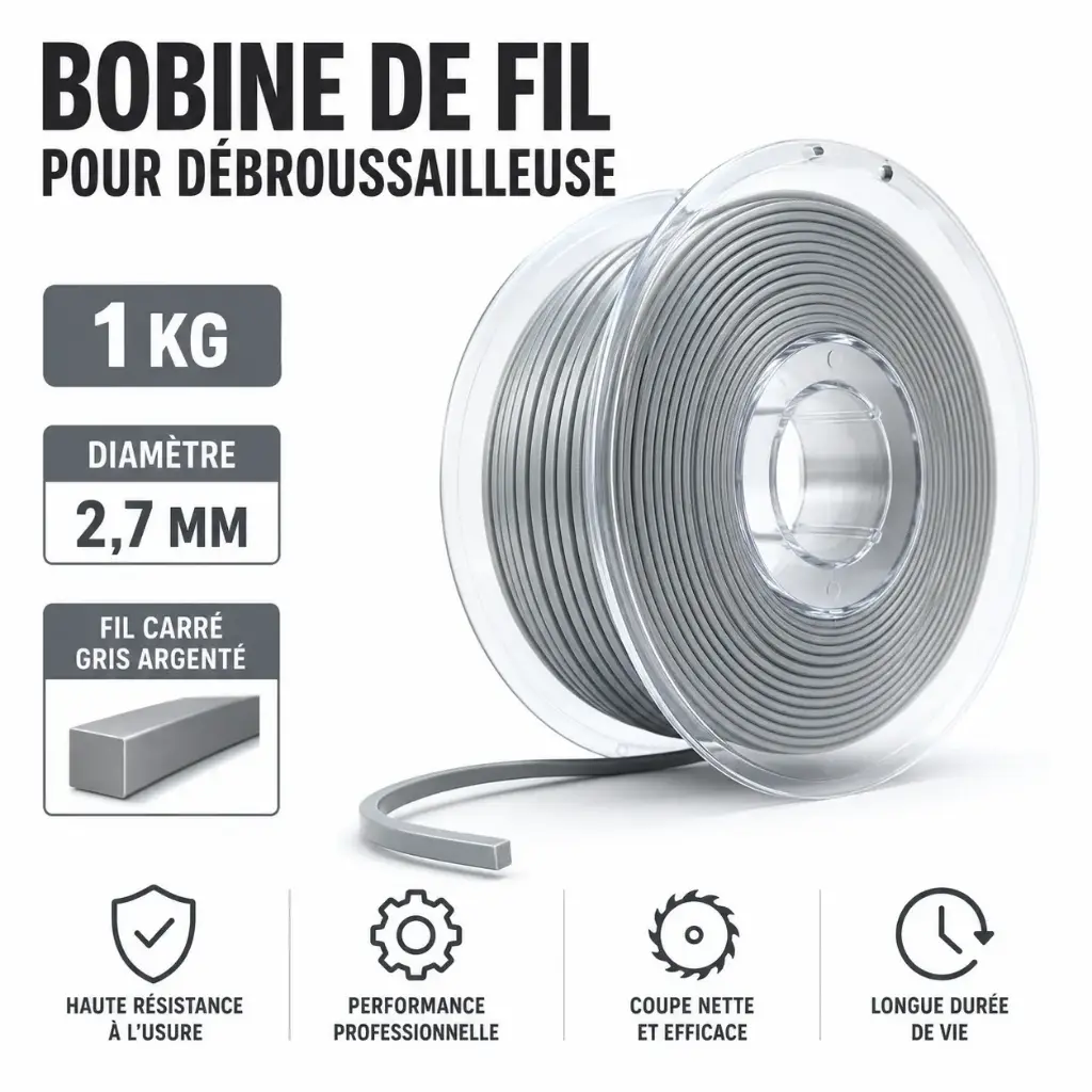 FIL DEBROUSSAILLEUSE - TAG EXPERT ARGENT - 2.70 mm CARRE - 120 Mètres ( Format 1 Kg ) 