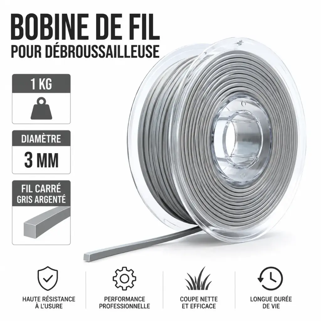 FIL DEBROUSSAILLEUSE - TAG EXPERT ARGENT - 3.00 mm CARRE - 97 Mètres ( Format 1 Kg )