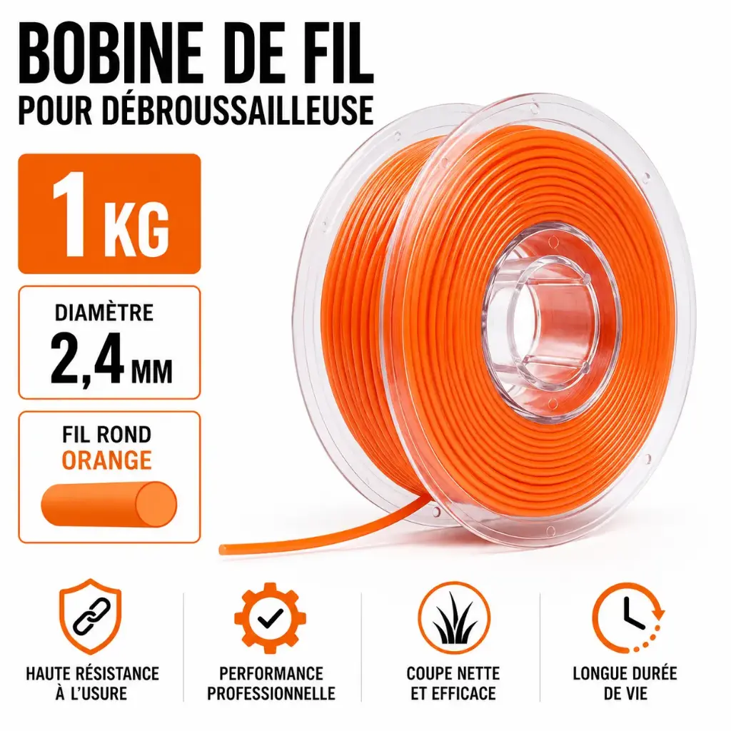 FIL DEBROUSSAILLEUSE - TAG PRO ORANGE - 2.40 mm ROND - 194 Mètres ( Format 1 Kg )