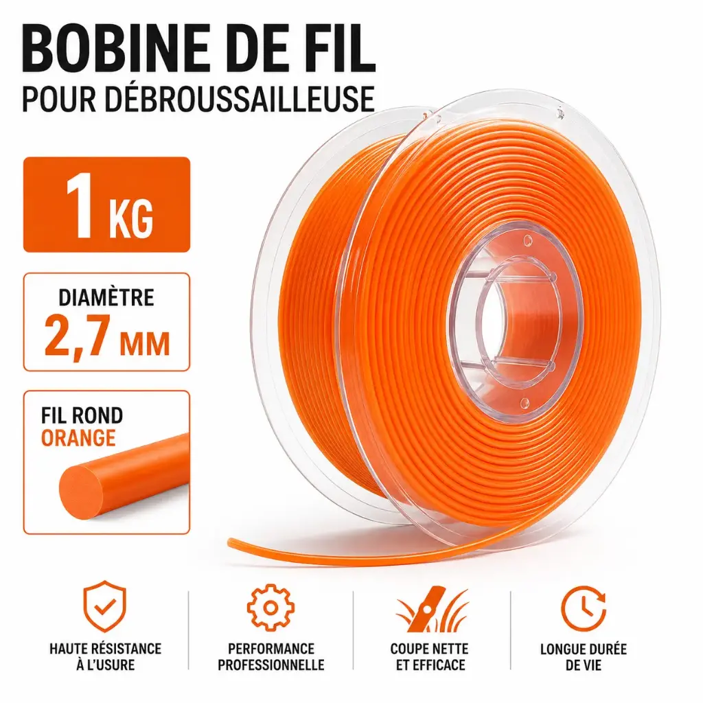 FIL DEBROUSSAILLEUSE - TAG PRO ORANGE - 2.70 mm ROND - 153 Mètres ( Format 1 Kg )