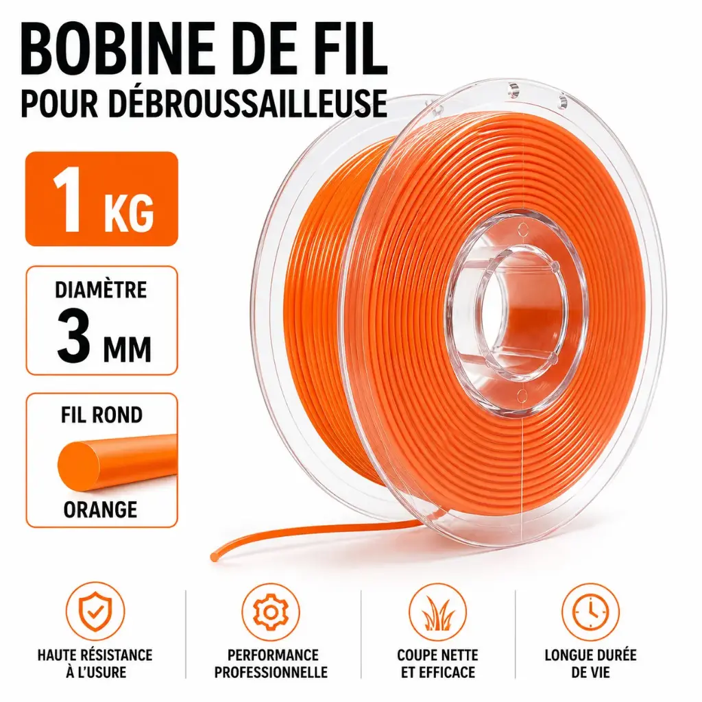 FIL DEBROUSSAILLEUSE - TAG PRO ORANGE - 3.00 mm ROND - 124 Mètres ( Format 1 Kg )